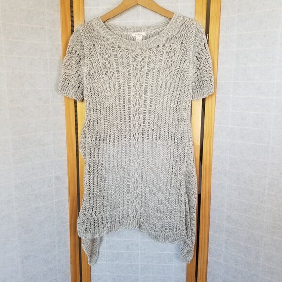 Sundance 100% Linen Crochet Top Size Medium Beige Short Sleeve Boho Festival - Picture 1 of 9